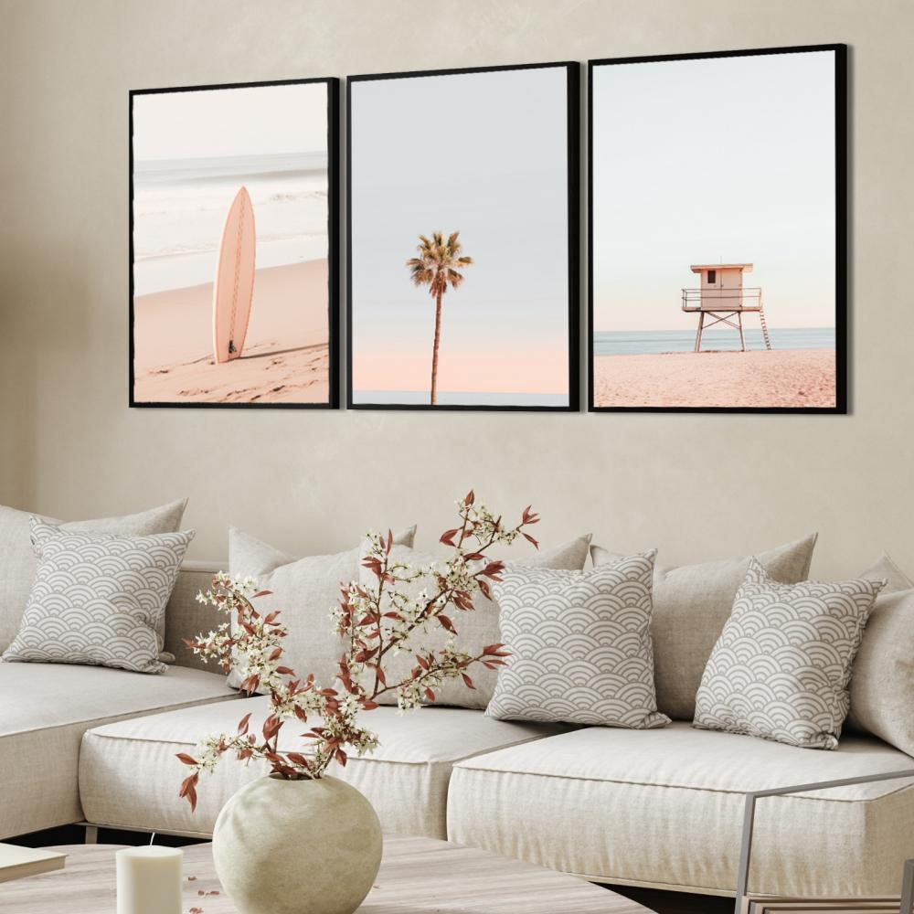 kit 3 quadro decorativo praia boho paisagem praiana decor pousada