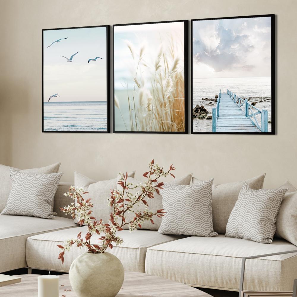 kit 3 quadro decorativo praia boho paisagem praiana decor pousada