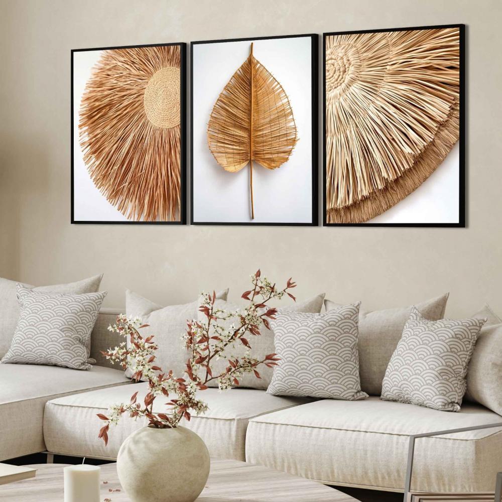 kit 3 quadro decorativo  folhas douradas folhagem dourada luxo de