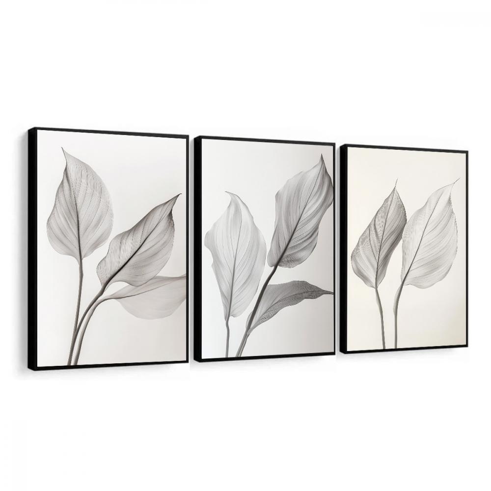 kit 3 quadro decorativo abstrato preto mármore trio luxo decor s