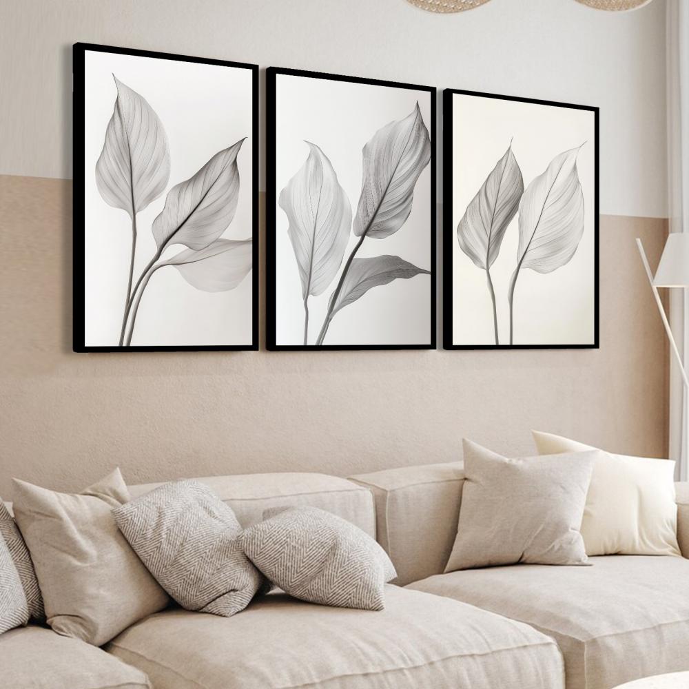 kit 3 quadro decorativo abstrato preto mármore trio luxo decor s