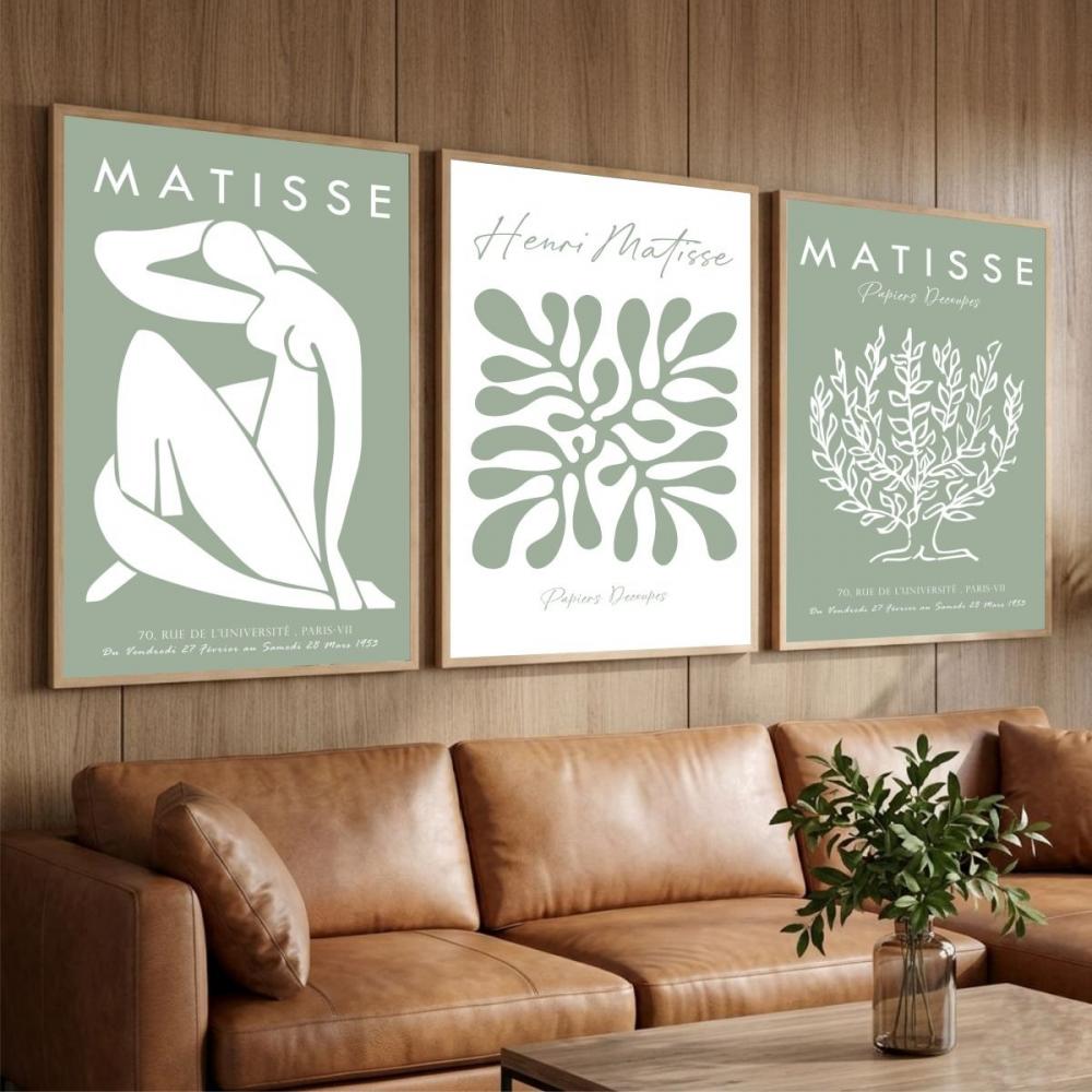 kit 3 quadro decorativo matisse arte moderna gold luxo sala quart
