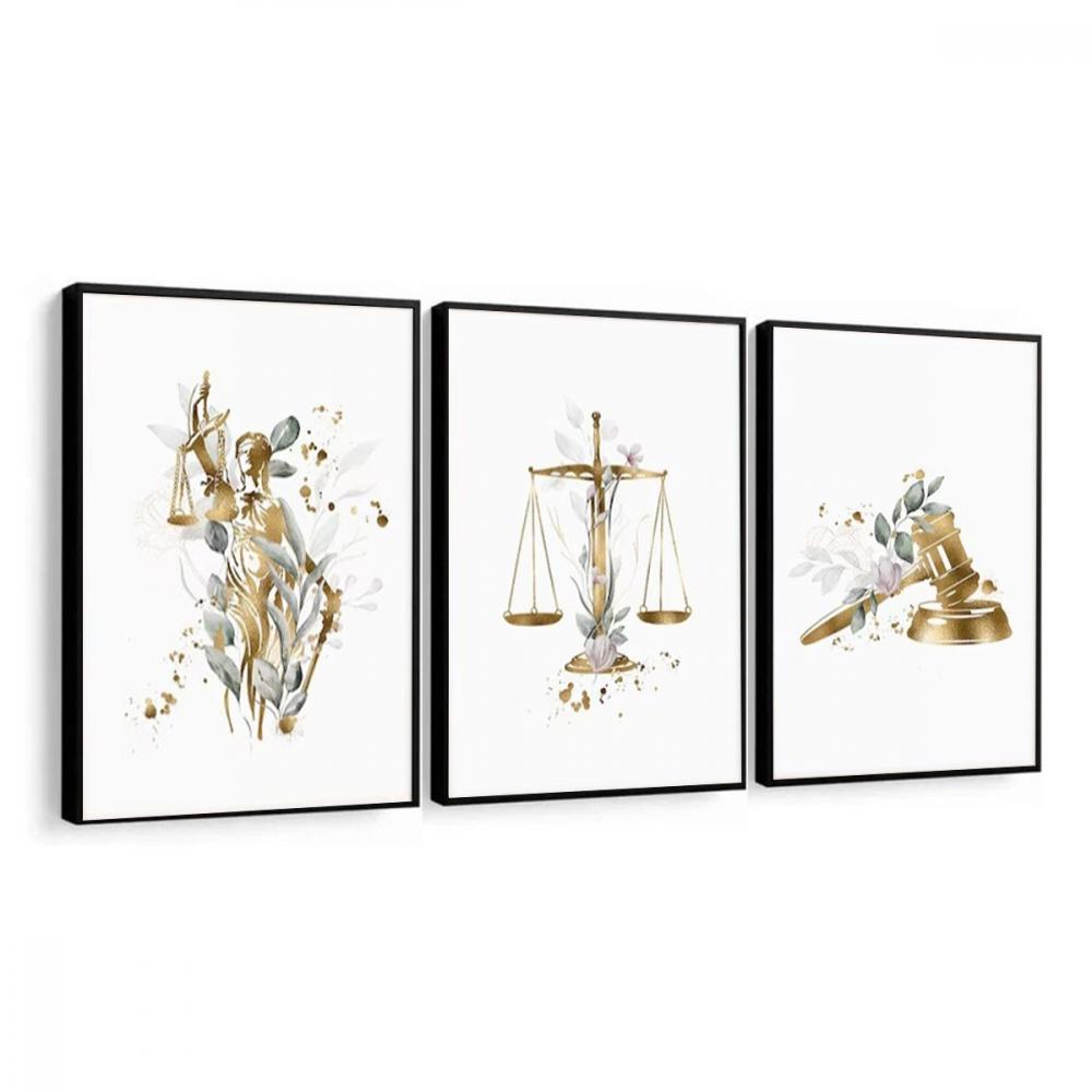 kit 3 quadro decorativo advocacia deusa da justiça direito sala 