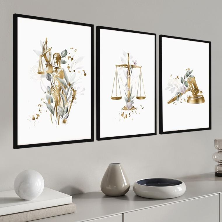 kit 3 quadro decorativo advocacia deusa da justiça direito sala 