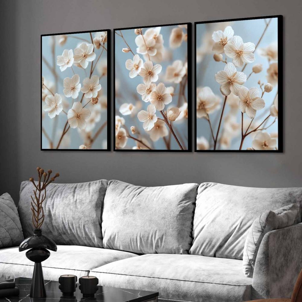 kit 3 quadro decorativo flores de cerejeira galhos de cerejeira d