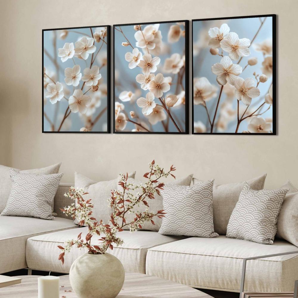 kit 3 quadro decorativo flores de cerejeira galhos de cerejeira d