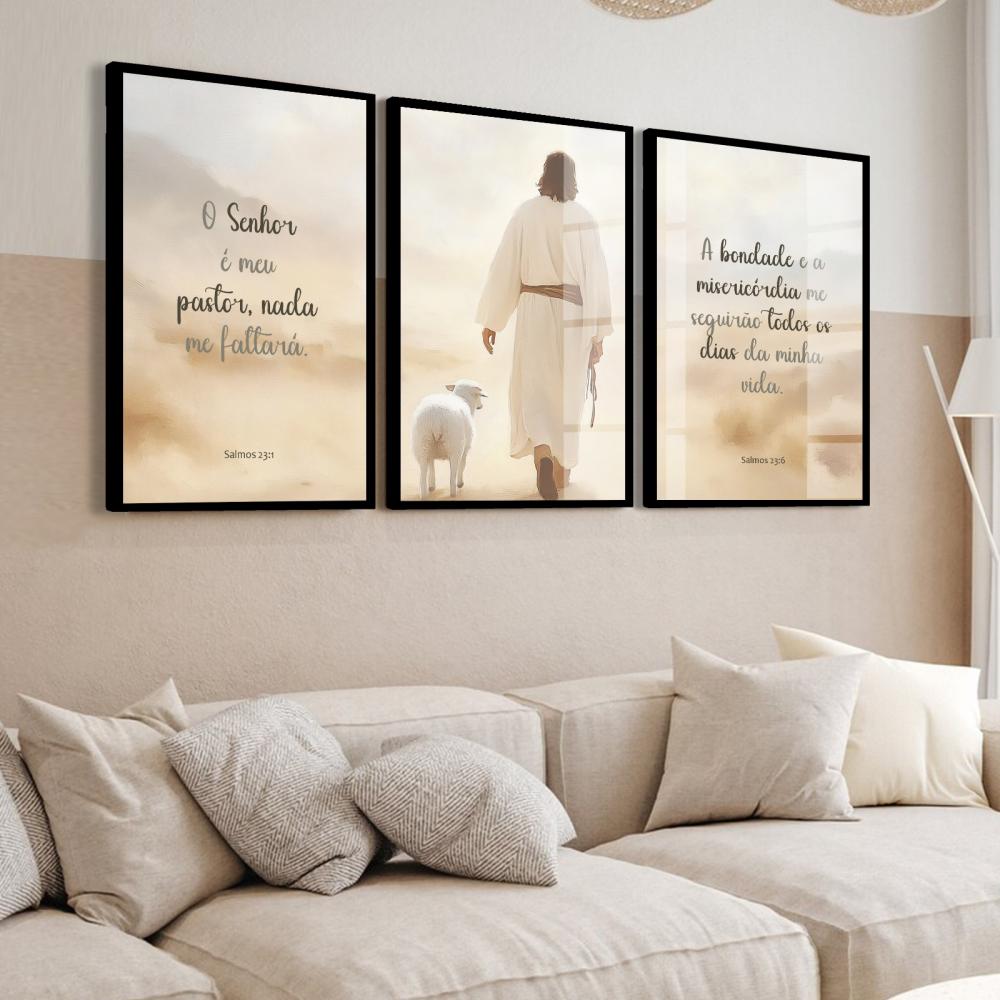 kit 3 quadro decorativo deus frase positiva fé decor religioso c