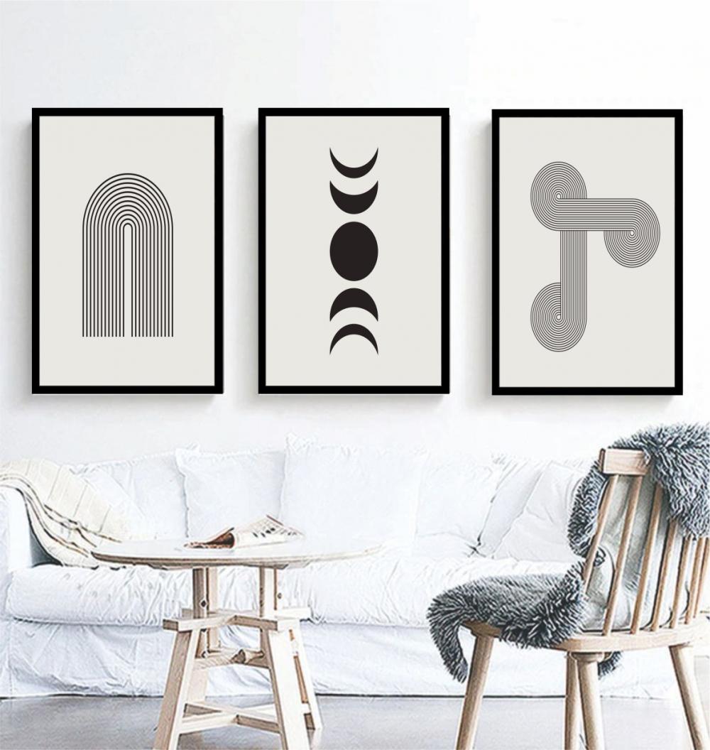 kit 3 quadro decorativo abstrato preto e branco mármore trio lux