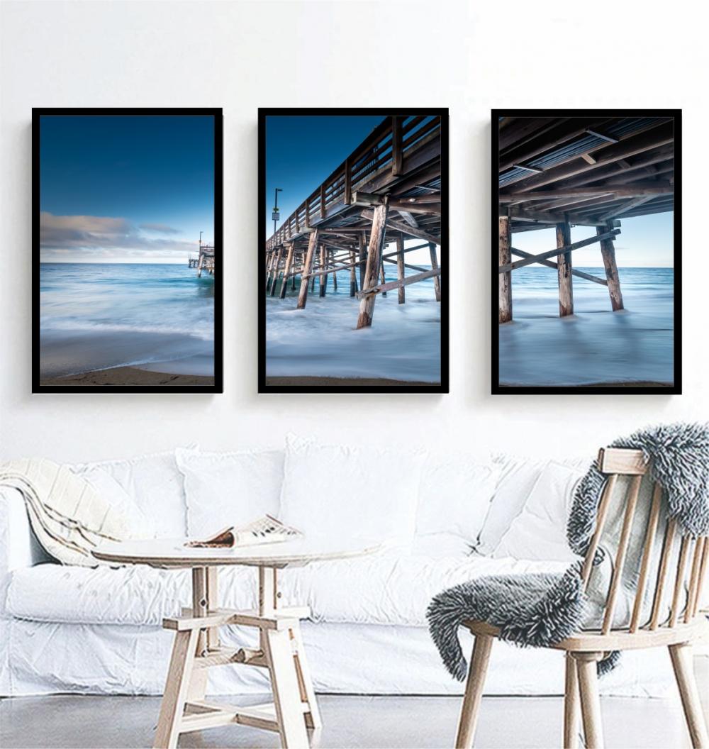 kit 3 quadro decorativo praia deck paisagem praiana decor pousada
