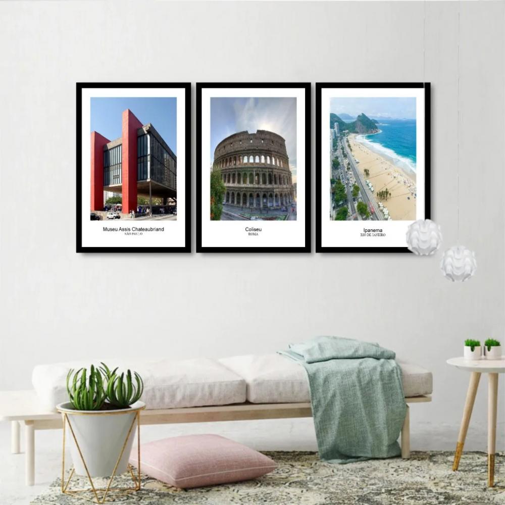kit 3 quadro decorativo são paulo roma ipanema rio de janeiro po