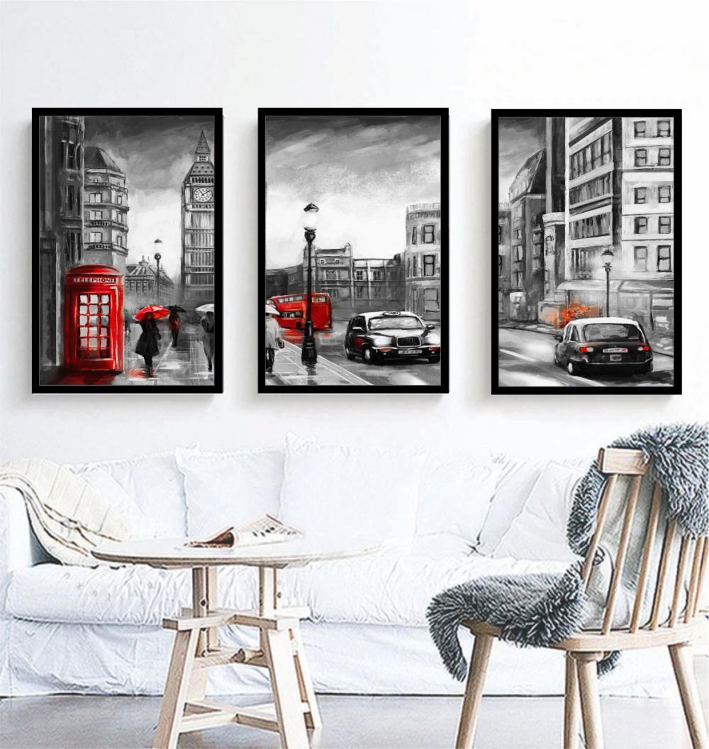 kit 3 quadro decorativo retro estados unidos londres vermelho dec