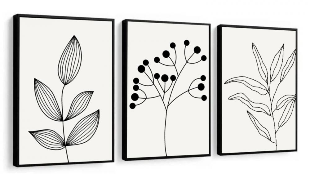kit 3 quadro decorativo galhos preto e branco gold luxo sala quar
