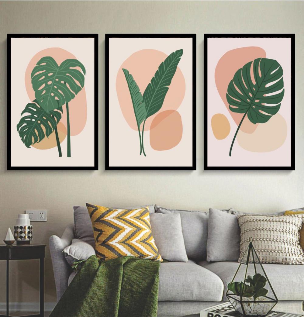 kit 3 quadro decorativo costela de adão folhas verdes sítio faz