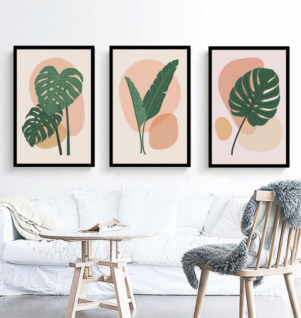 kit 3 quadro decorativo costela de adão folhas verdes sítio faz