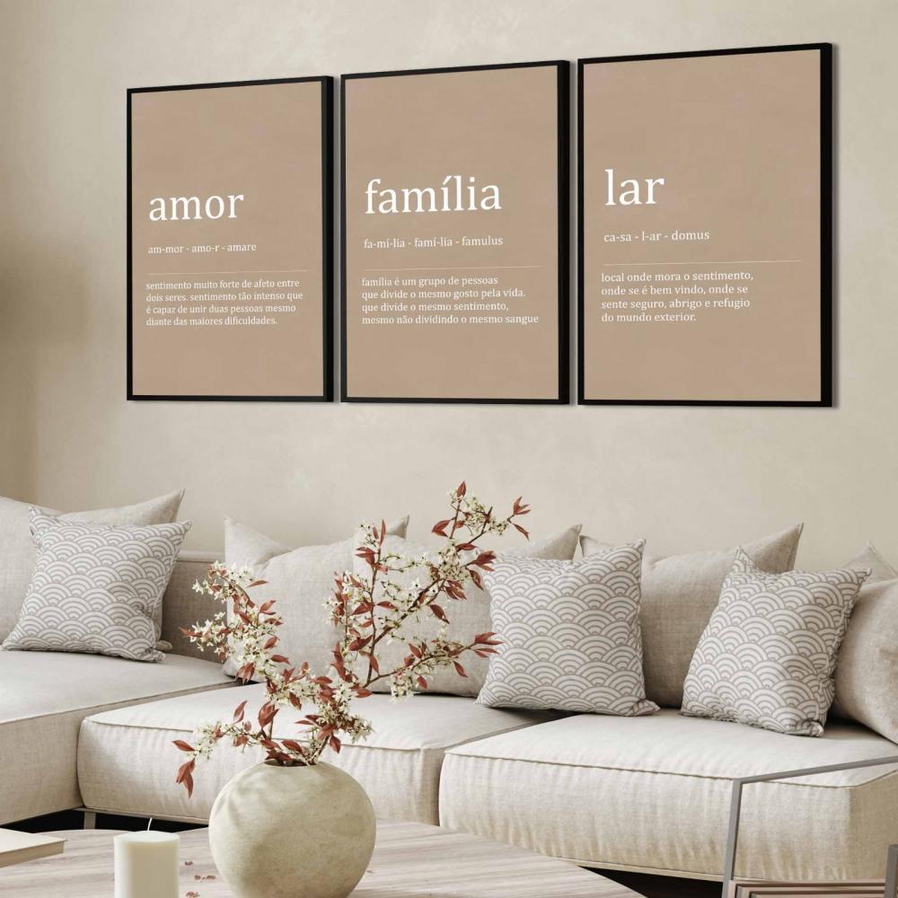 kit 3 quadro decorativo família lar casa casal com molduras