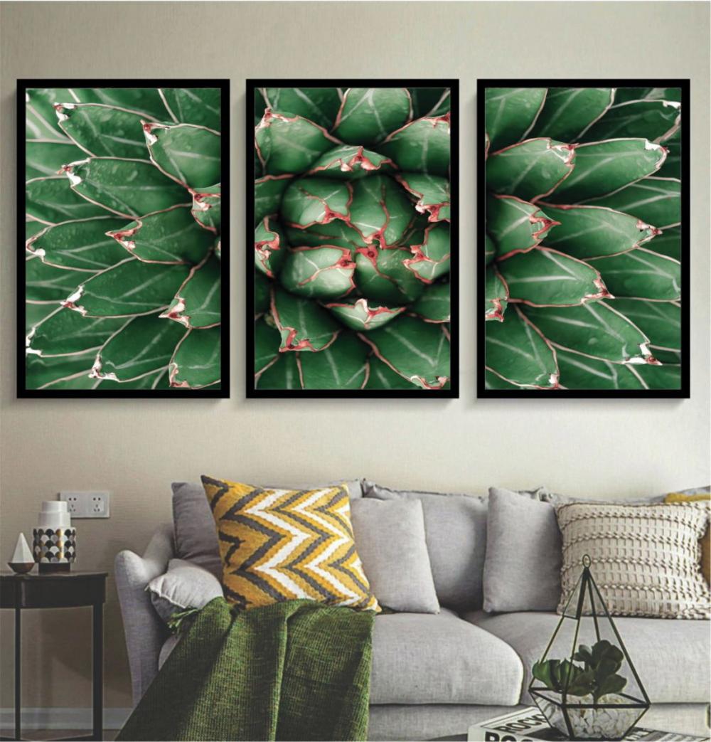 kit 3 quadro decorativo suculentas folhas verdes galhos verdes sa