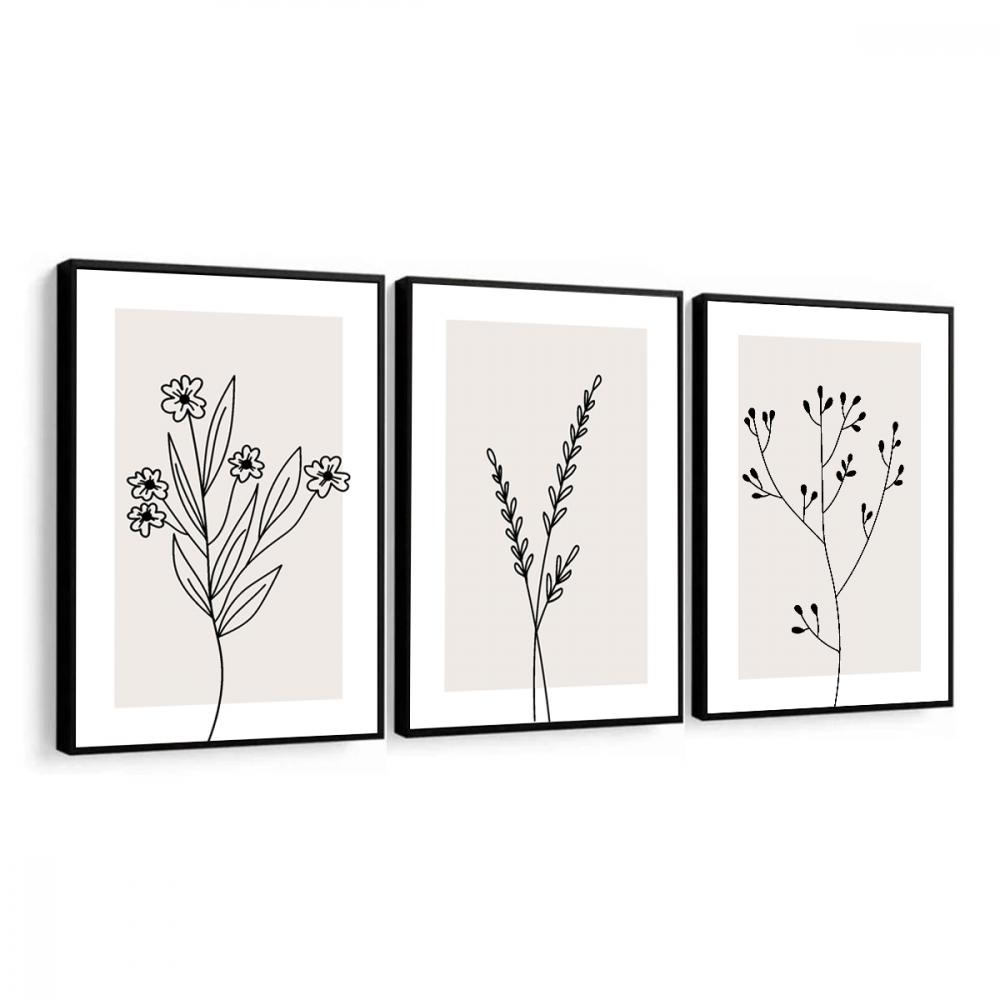 kit 3 quadro decorativo galhos preto e branco gold luxo sala quar