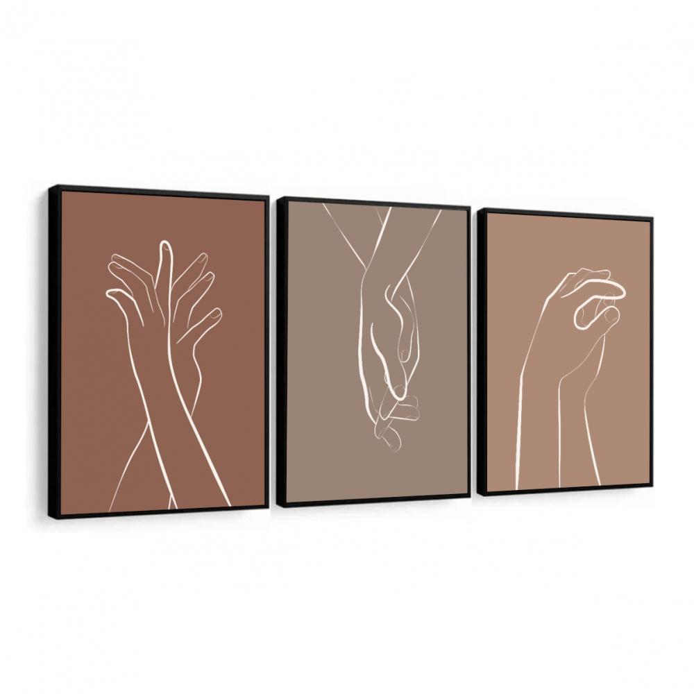 kit 3 quadro decorativo casal romantico namorados mãos dadas sal
