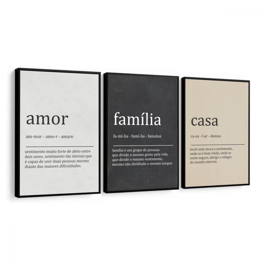 kit 3 quadro decorativo família lar decor casa casal trio com mo