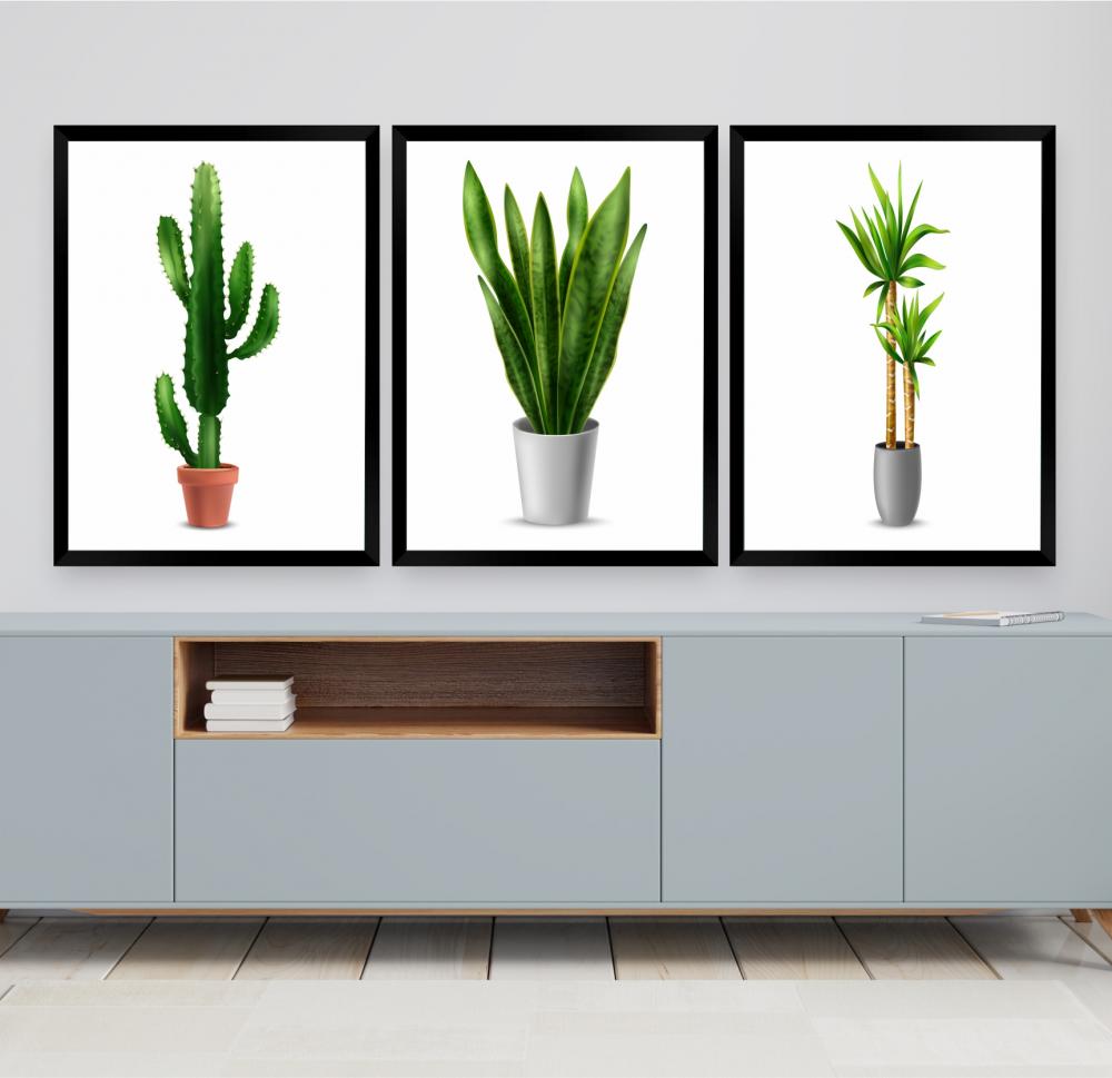 Quadro Decorativo vaso Folhas cactos Folhagem Verde sala quarto s