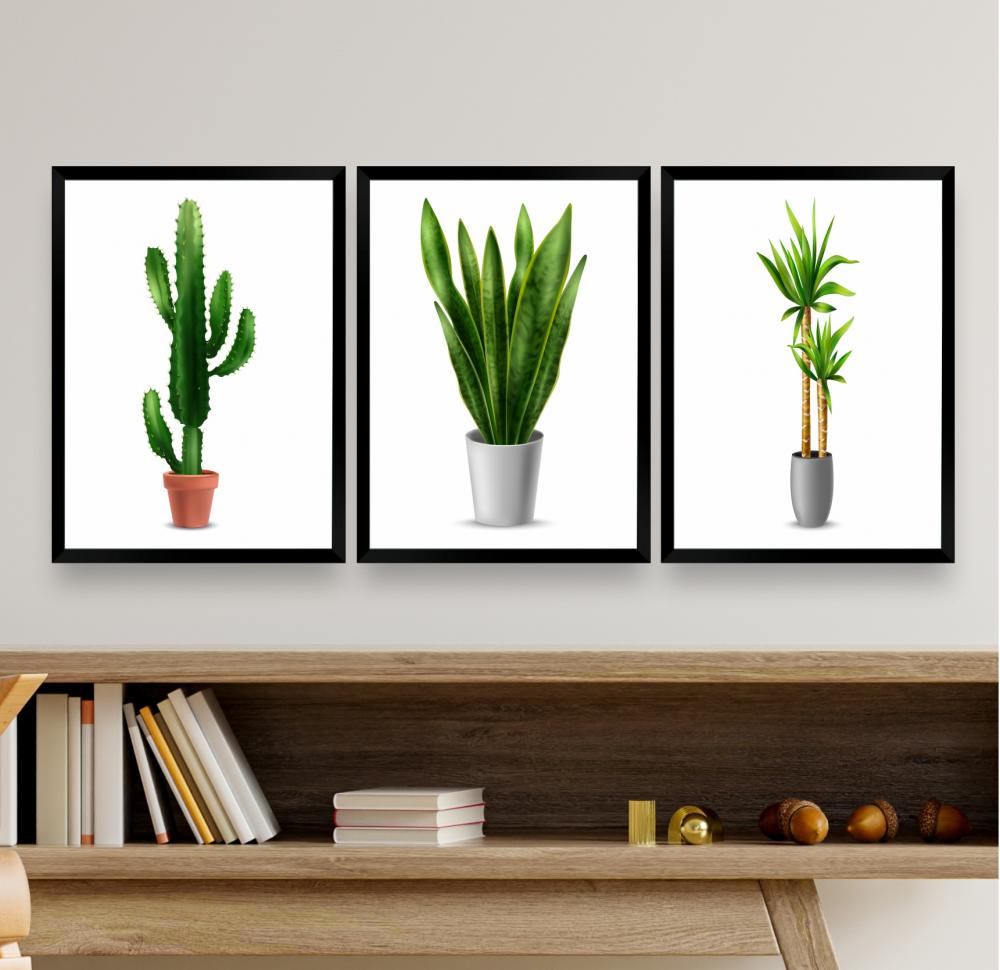 Quadro Decorativo vaso Folhas cactos Folhagem Verde sala quarto s