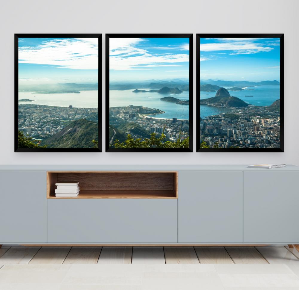 Kit 3 Quadro Decorativo Rio De Janeiro paisagem praia mar decor c