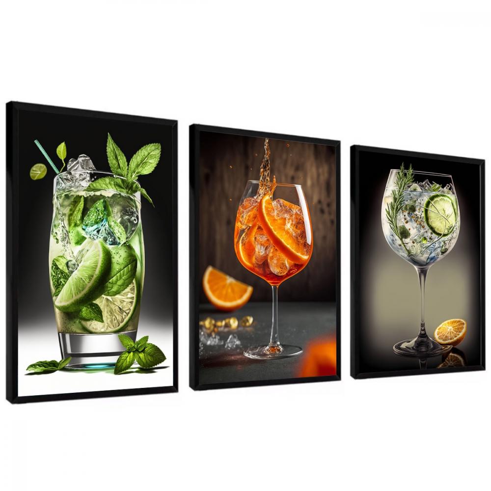 kit 3 quadro decorativo drink bebidas bar drinks sala decor hall 