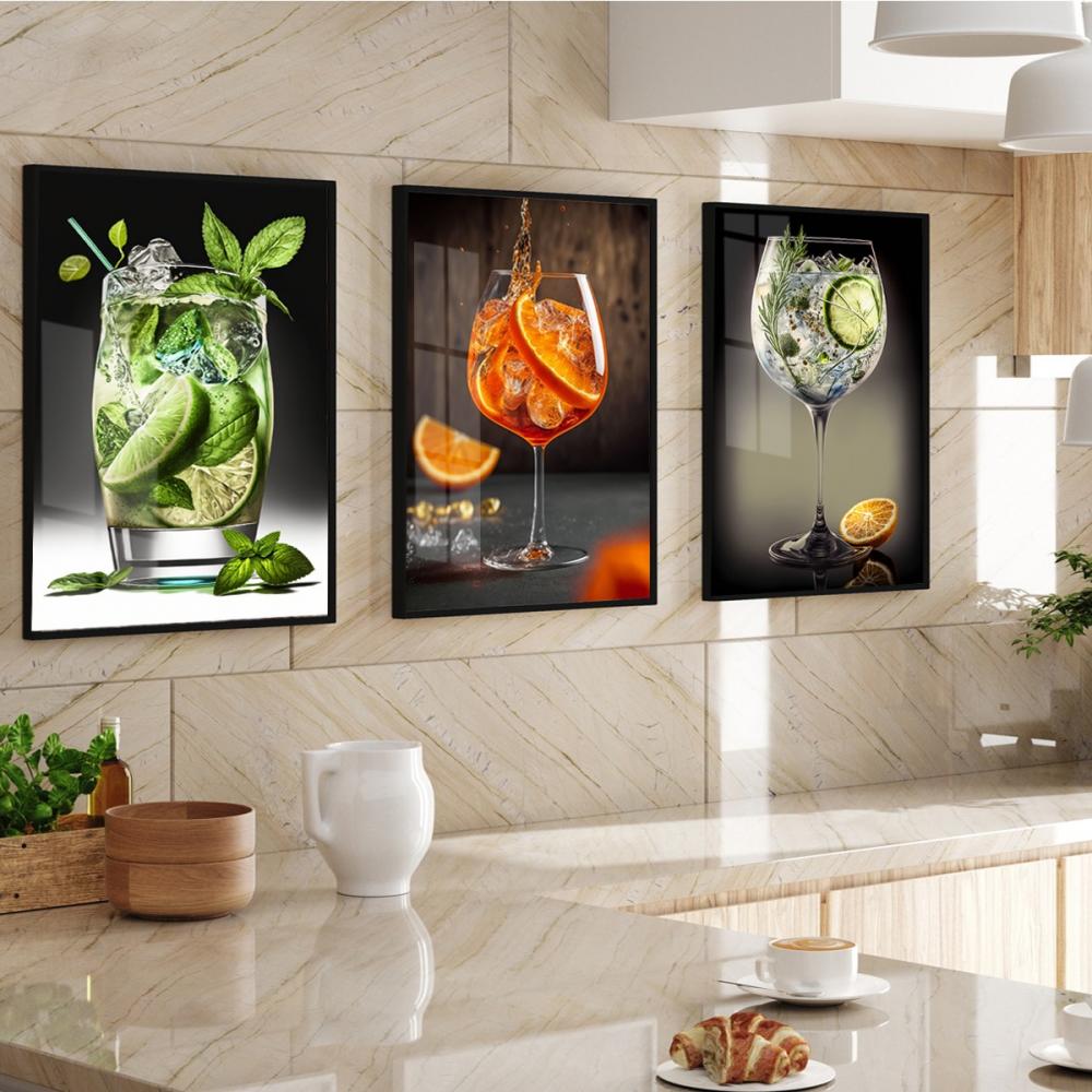 kit 3 quadro decorativo drink bebidas bar drinks sala decor hall 