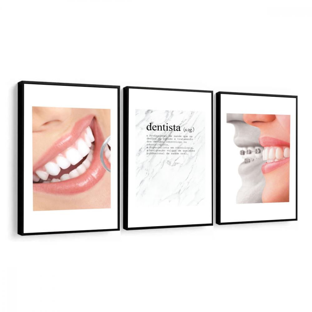 kit 3 quadro decorativo odontologia dentista dente consultório o