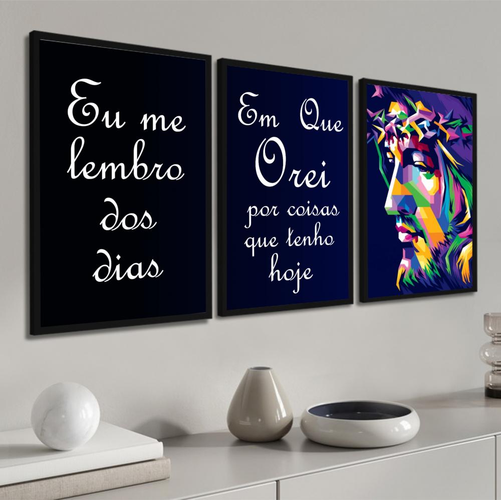 kit 3 quadro decorativo deus  jesus cristo fé decor casa sala qu