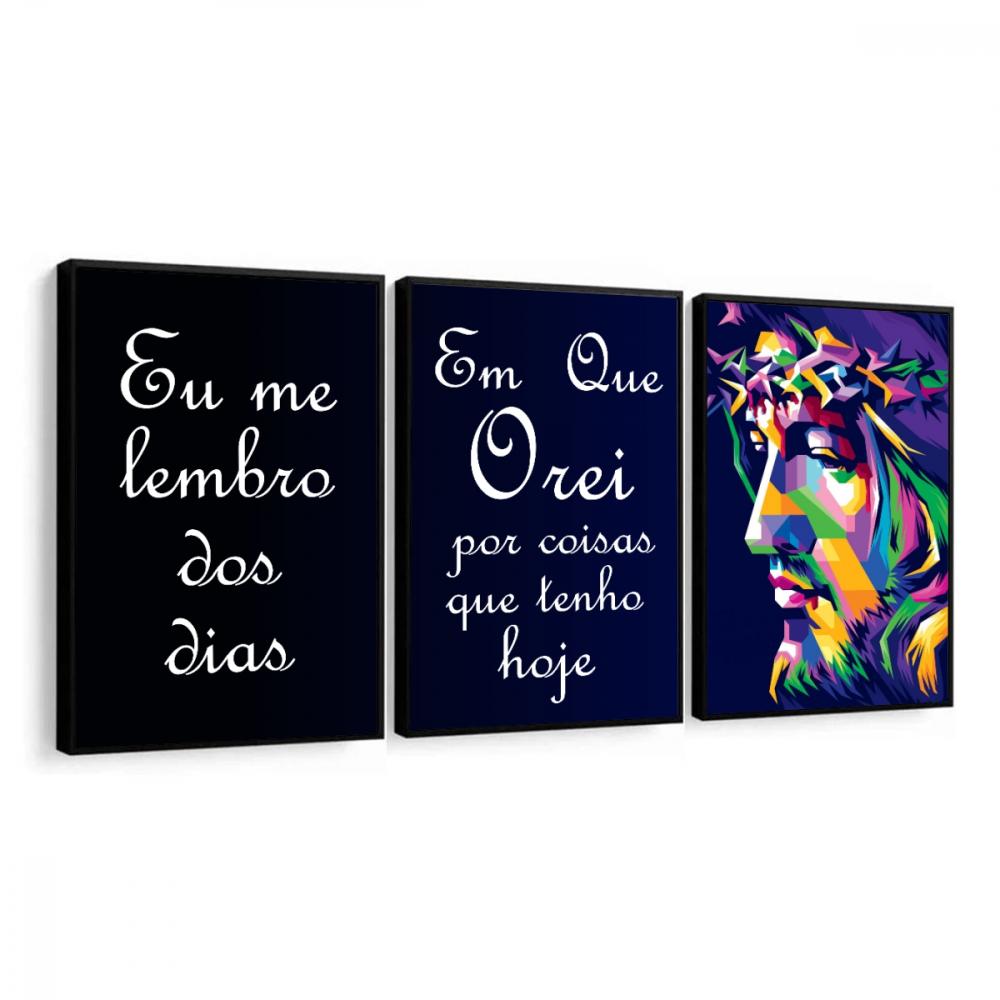 kit 3 quadro decorativo deus  jesus cristo fé decor casa sala qu