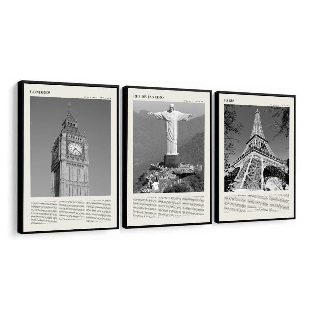 Quadro Decorativo londres rio de janeiro paris torre eiffel Sala 