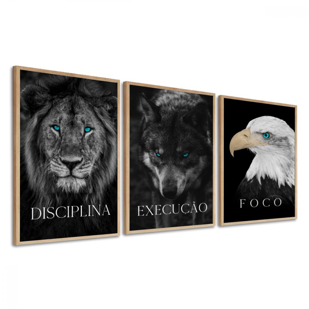 kit 3 quadro decorativo motivacional águia leão lobo empresa di