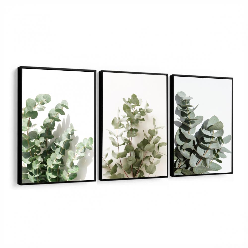 kit 3 quadro decorativo folhas verdes ramo de galhos folhagem sal
