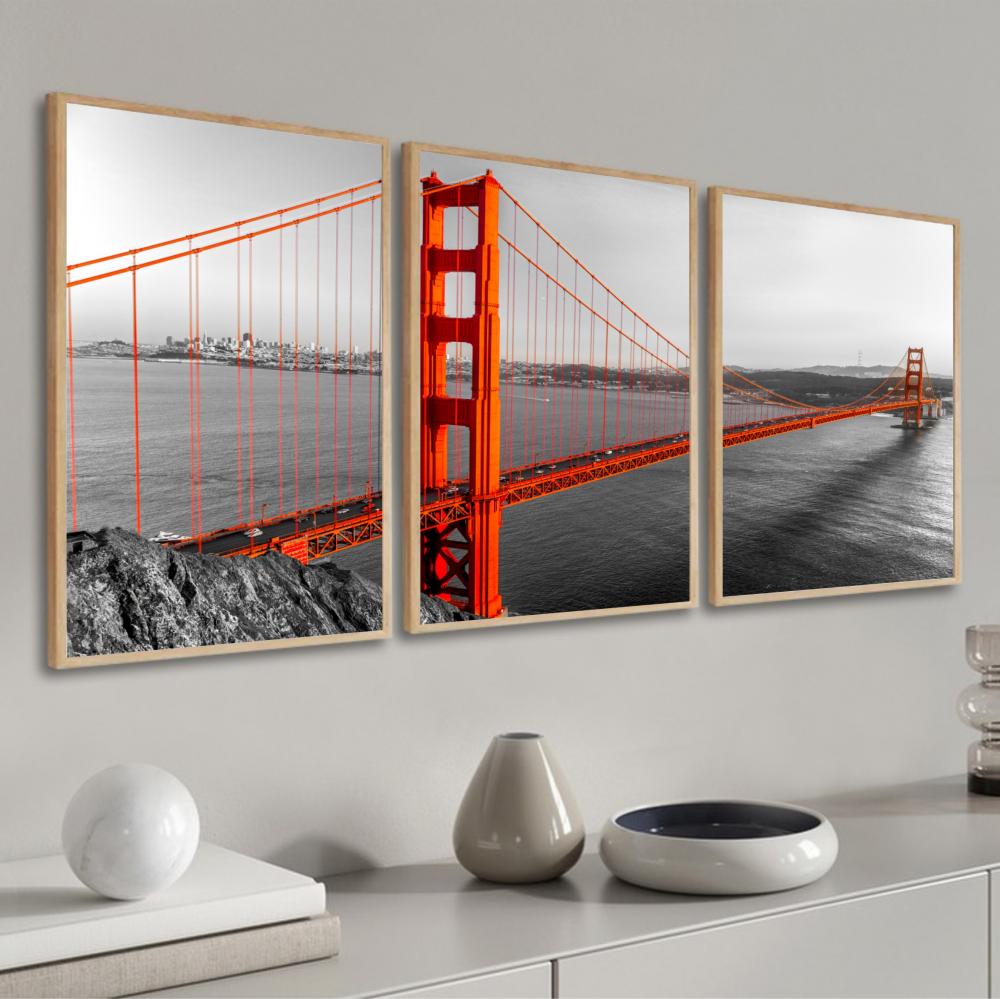 kit 3 quadro decorativo Ponte do Brooklyn nova york ruas luxo com
