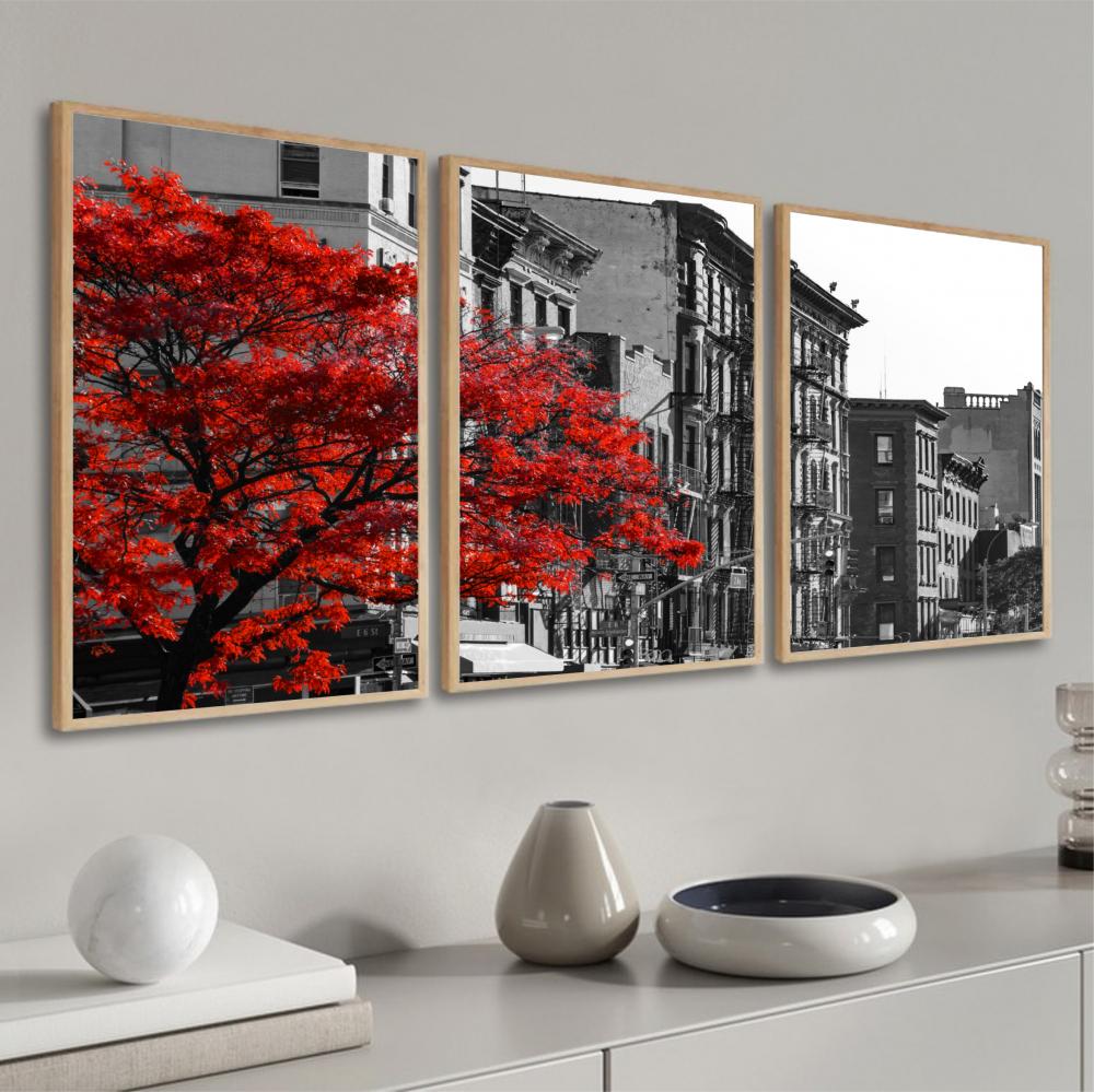 Quadro Decorativo árvore ipe Cidade Quarto Sala Moldura