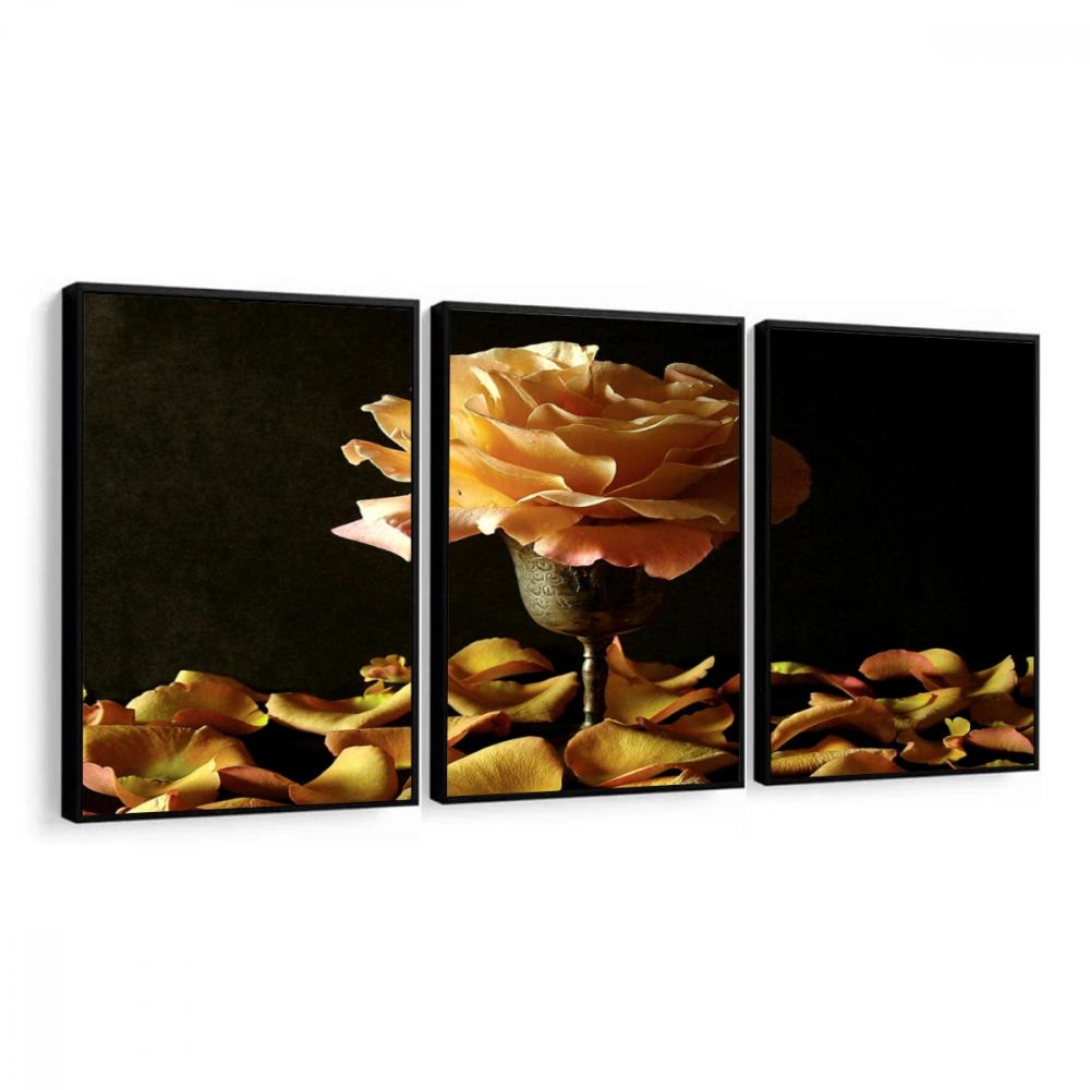 Quadro Decorativo Flor amarela douradas Sala com Moldura