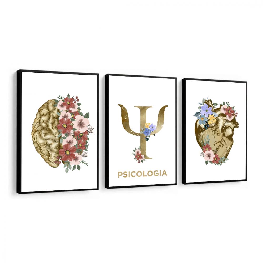 kit 3 quadro decorativo cunsultório de psicologia mente humana p