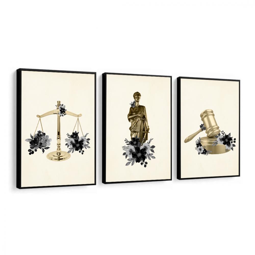 kit 3 quadro decorativo advocacia deusa da justiça direito juram