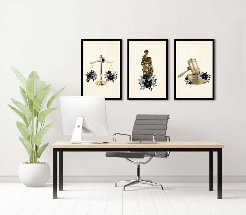 kit 3 quadro decorativo advocacia deusa da justiça direito juram
