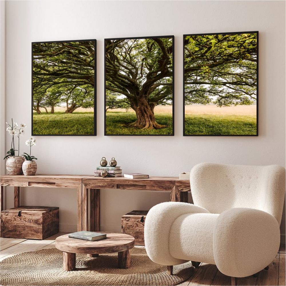 kit 3 quadro decorativo árvores verde campo natureza campo síti