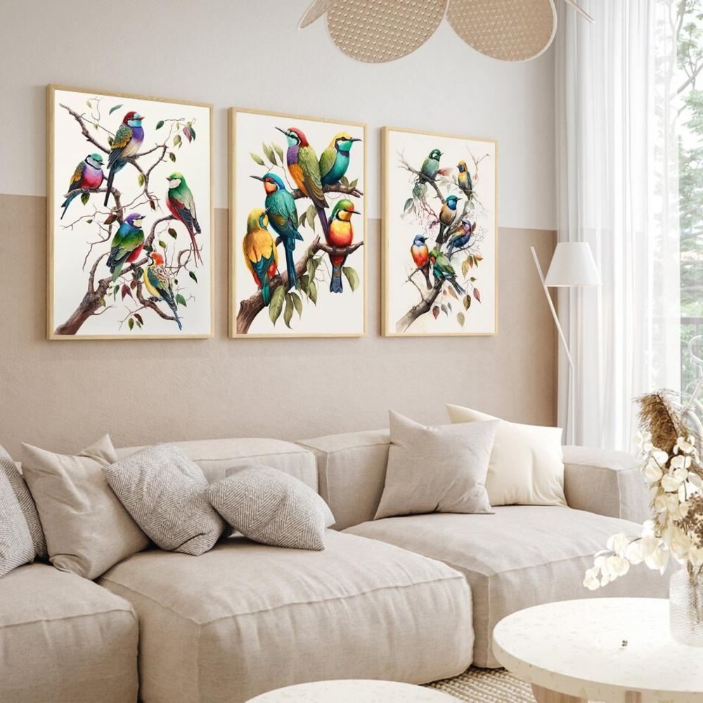 kit 3 quadro decorativo passarinhos galhos pássaros sala decor c