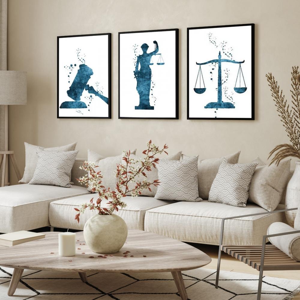 kit 3 quadro decorativo advocacia deusa da justiça direito juram