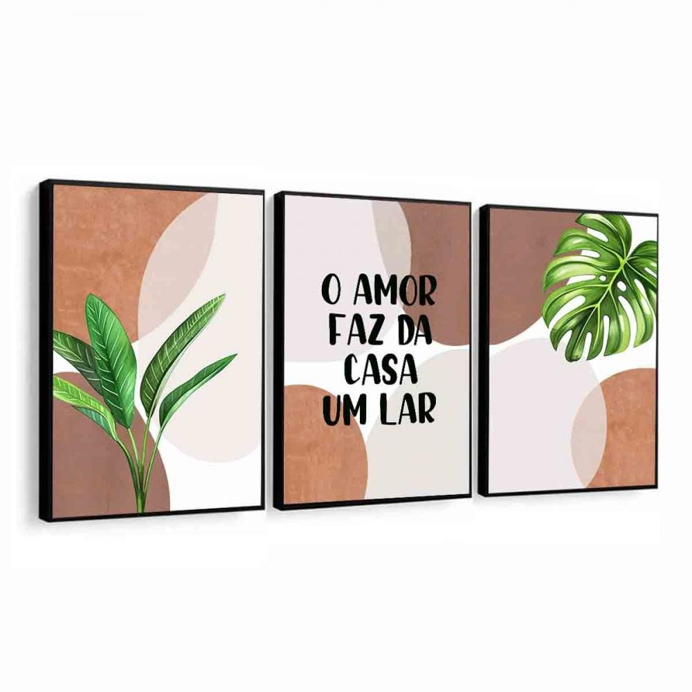 kit 3 quadro decorativo família lar decor casa casal trio abstra