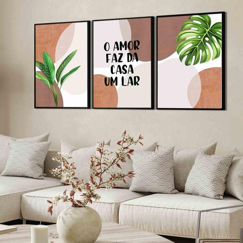 kit 3 quadro decorativo família lar decor casa casal trio abstra