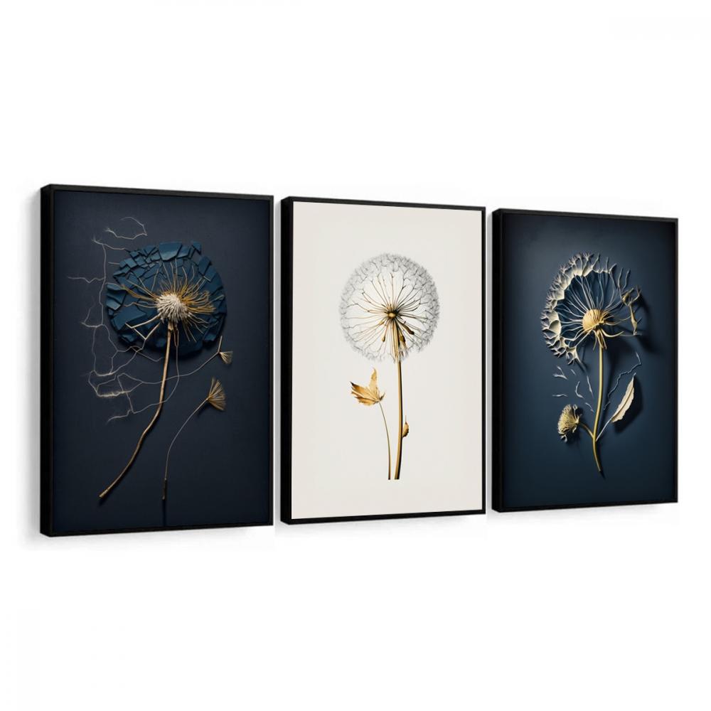 kit 3 quadro decorativo  folhas douradas folhagem dourada galhos 