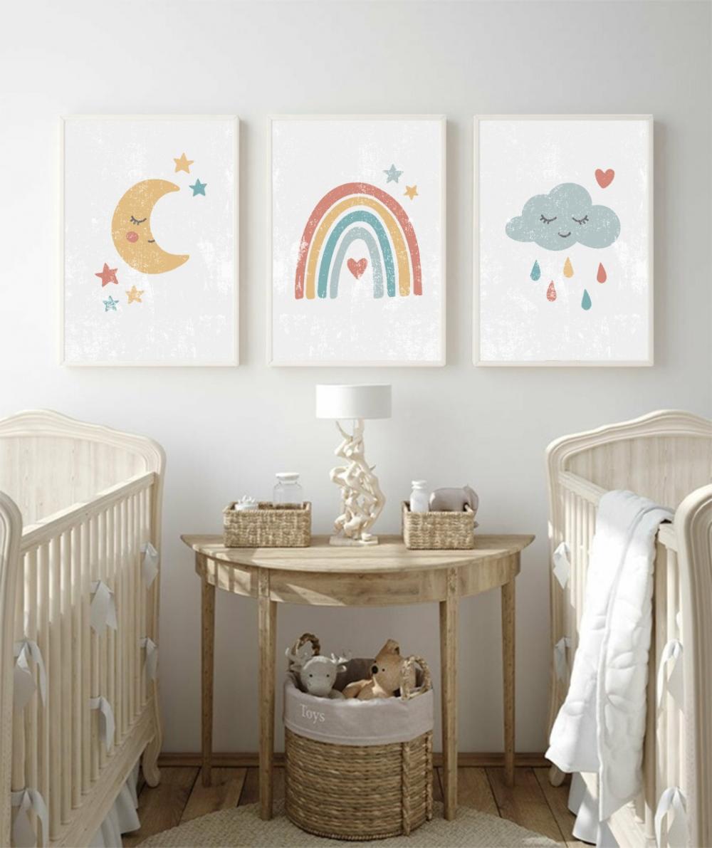 kit 3 quadro decorativo bebe infantil decor quarto infantil nuvem