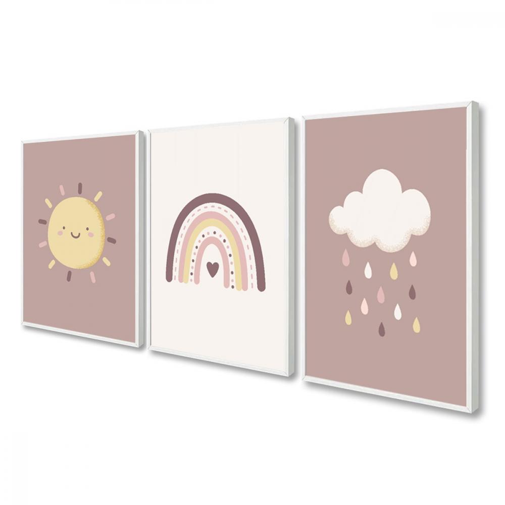 kit 3 quadro decorativo bebe infantil menina decor quarto infanti