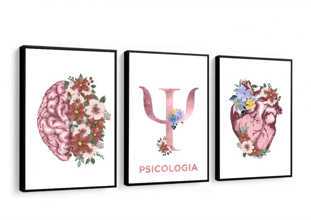 kit 3 quadro decorativo cunsultório de psicologia mente humana p