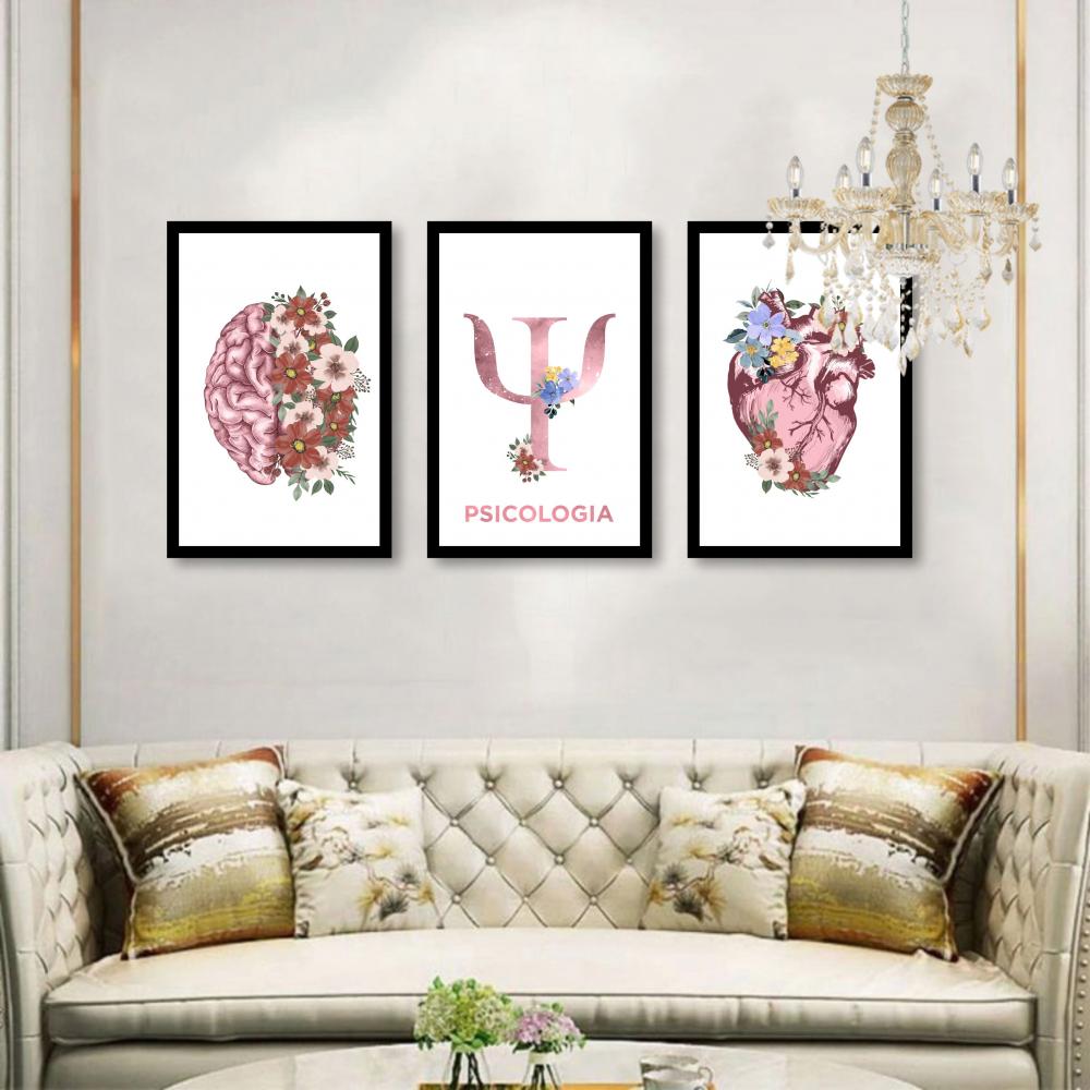 kit 3 quadro decorativo cunsultório de psicologia mente humana p